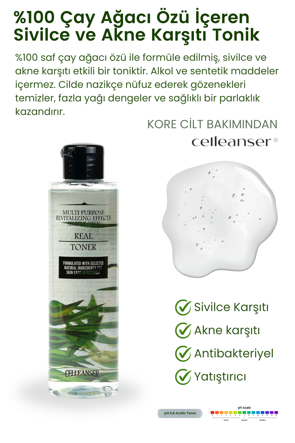 Celleanser Tea Tree Toner 200 ml - Natural Acne and Blackhead Cleanser
