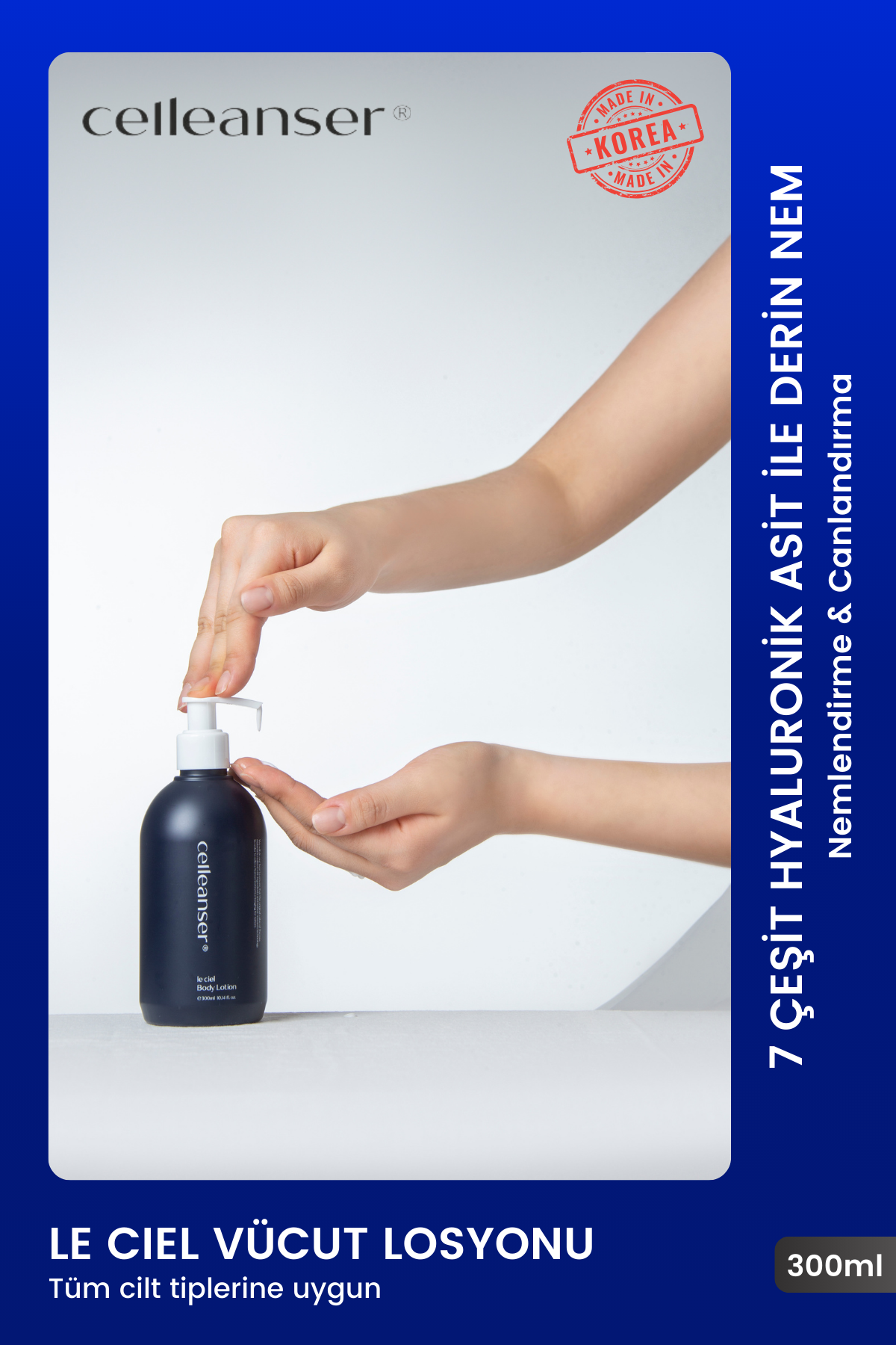 Celleanser Le Ciel Body Lotion 300 ml - Fortified with 7 Types of Hyaluronic Acid