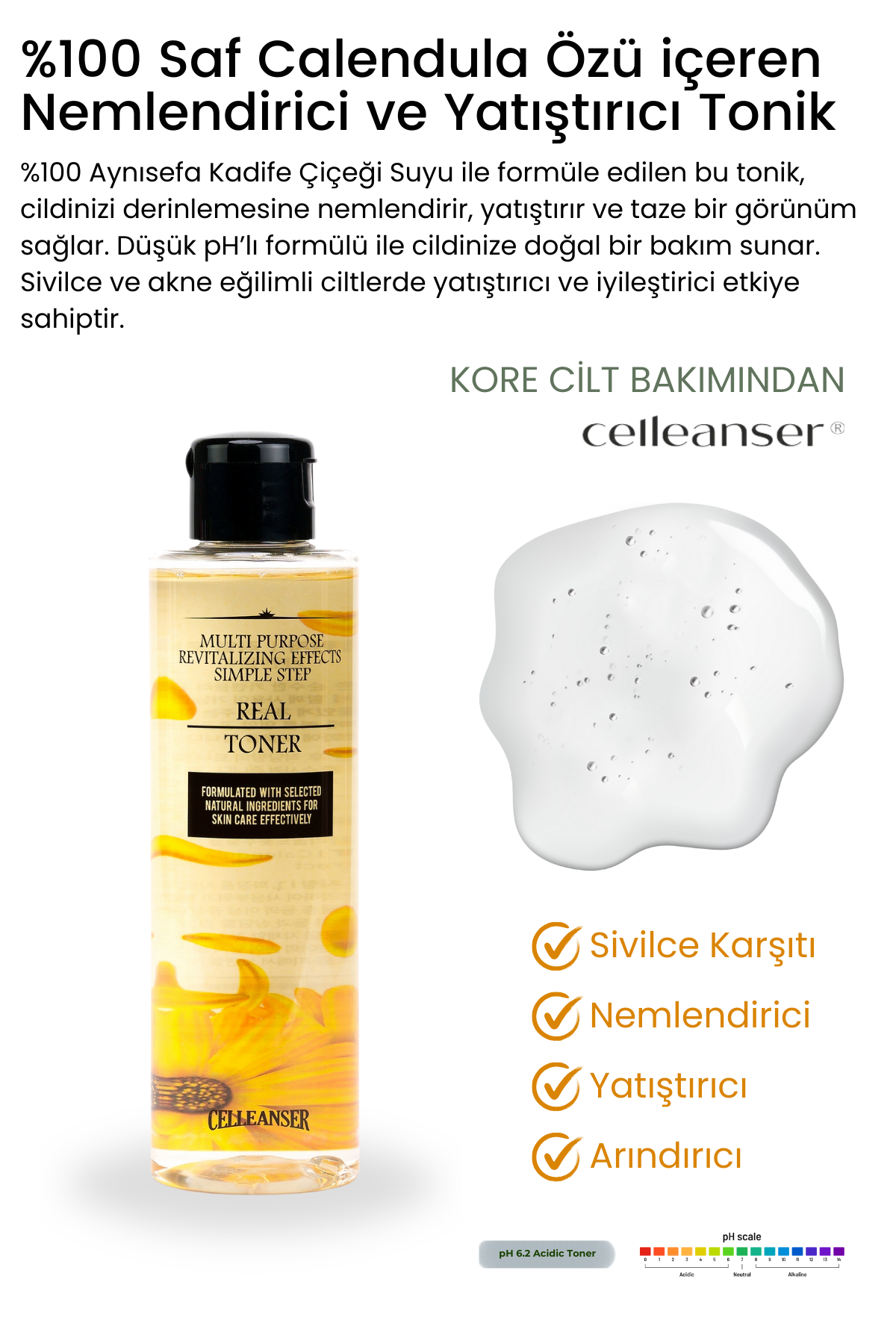 Celleanser Calendula Toner 200 ml - Natural Moisturizing and Soothing