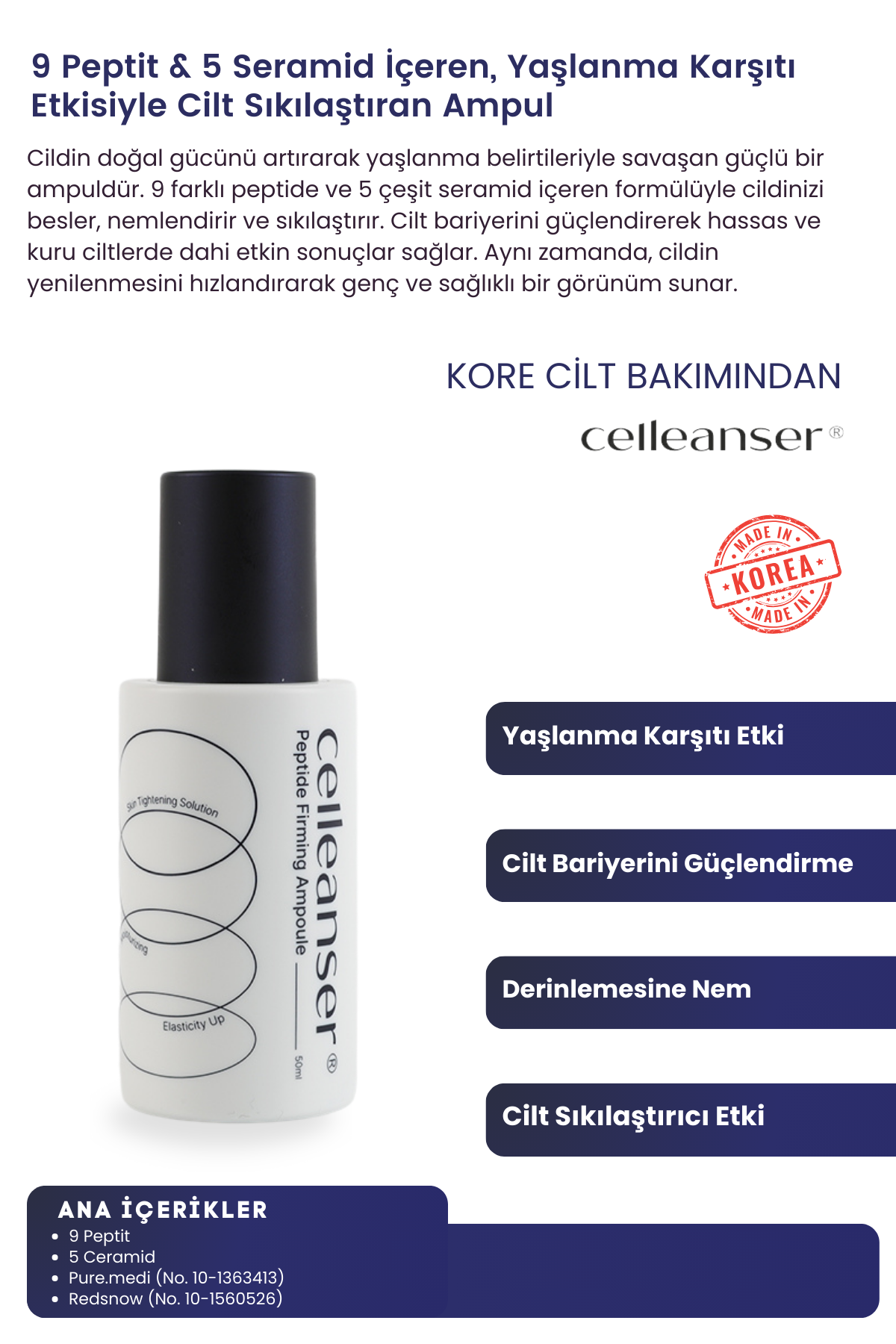 Celleanser Peptide Firming Ampoule - Patented Formula That Reduces Wrinkles and Tightens Skin