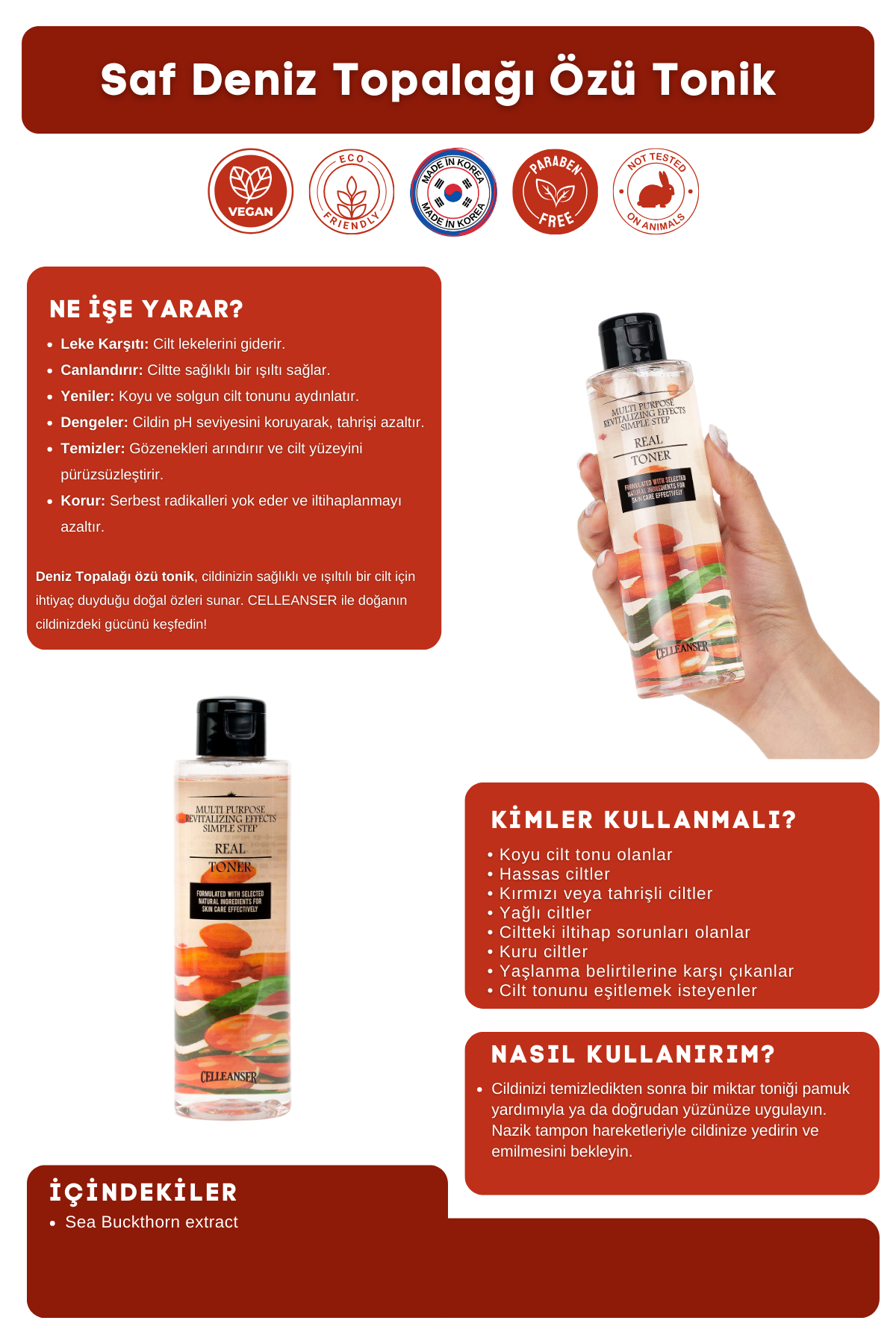 Celleanser Sea Buckthorn Toner 200 ml - Natural and Alcohol Free Skin Care