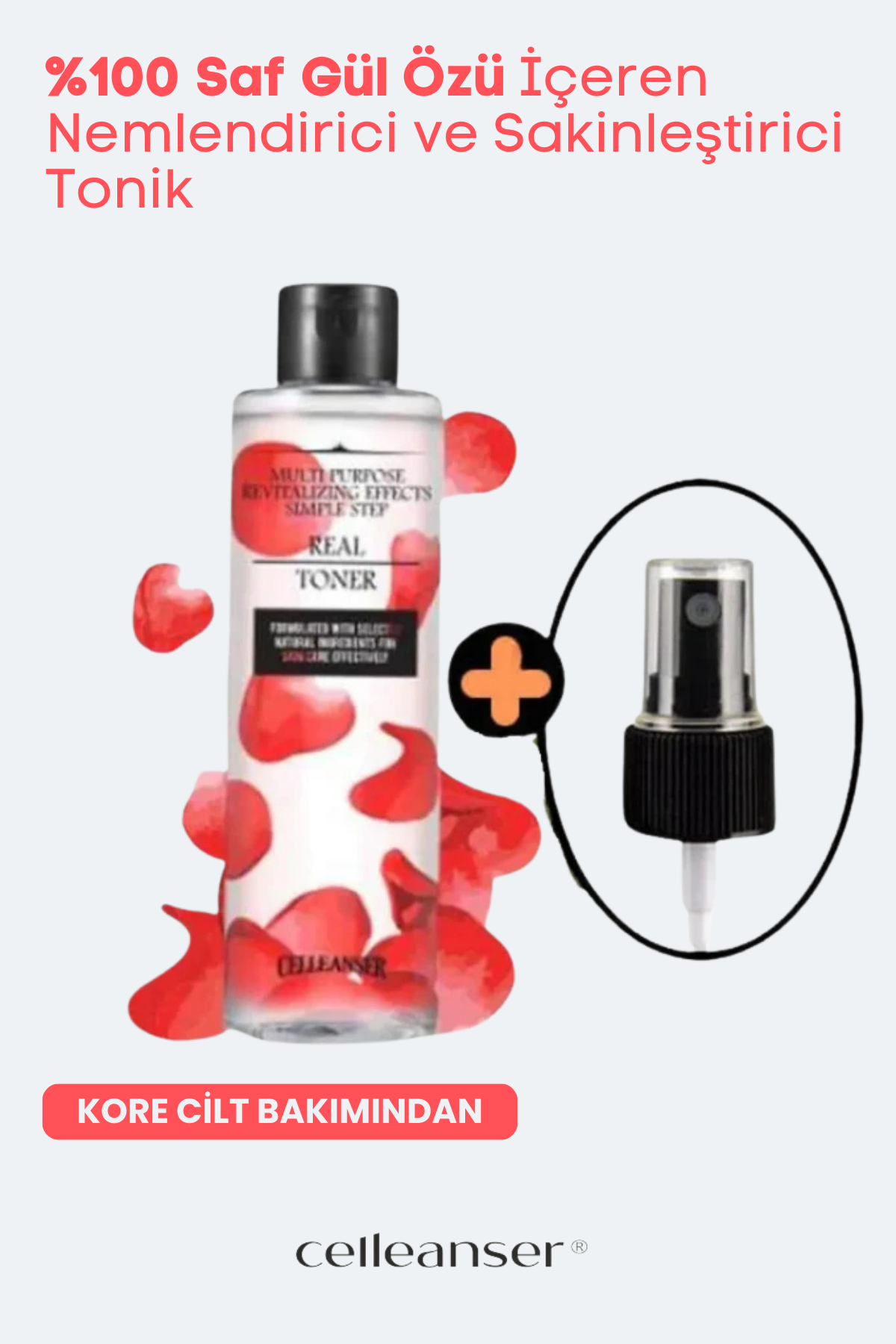 CELLEANSER 100% Saf Gül Özü Içeren Kuru Ciltler Için Nemlendirici, Canlandırıcı Ve Besleyici Yüz Tonik