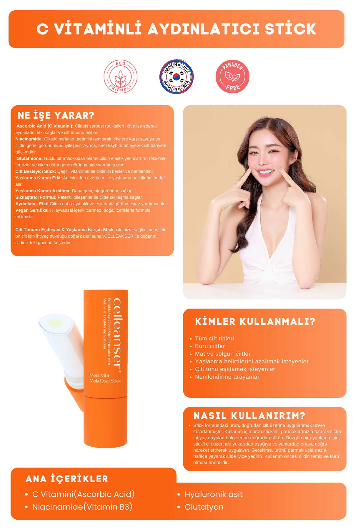 Celleanser Medi Vita Mela Dual Stick: Brightening Skin Care Stick with Patented Content