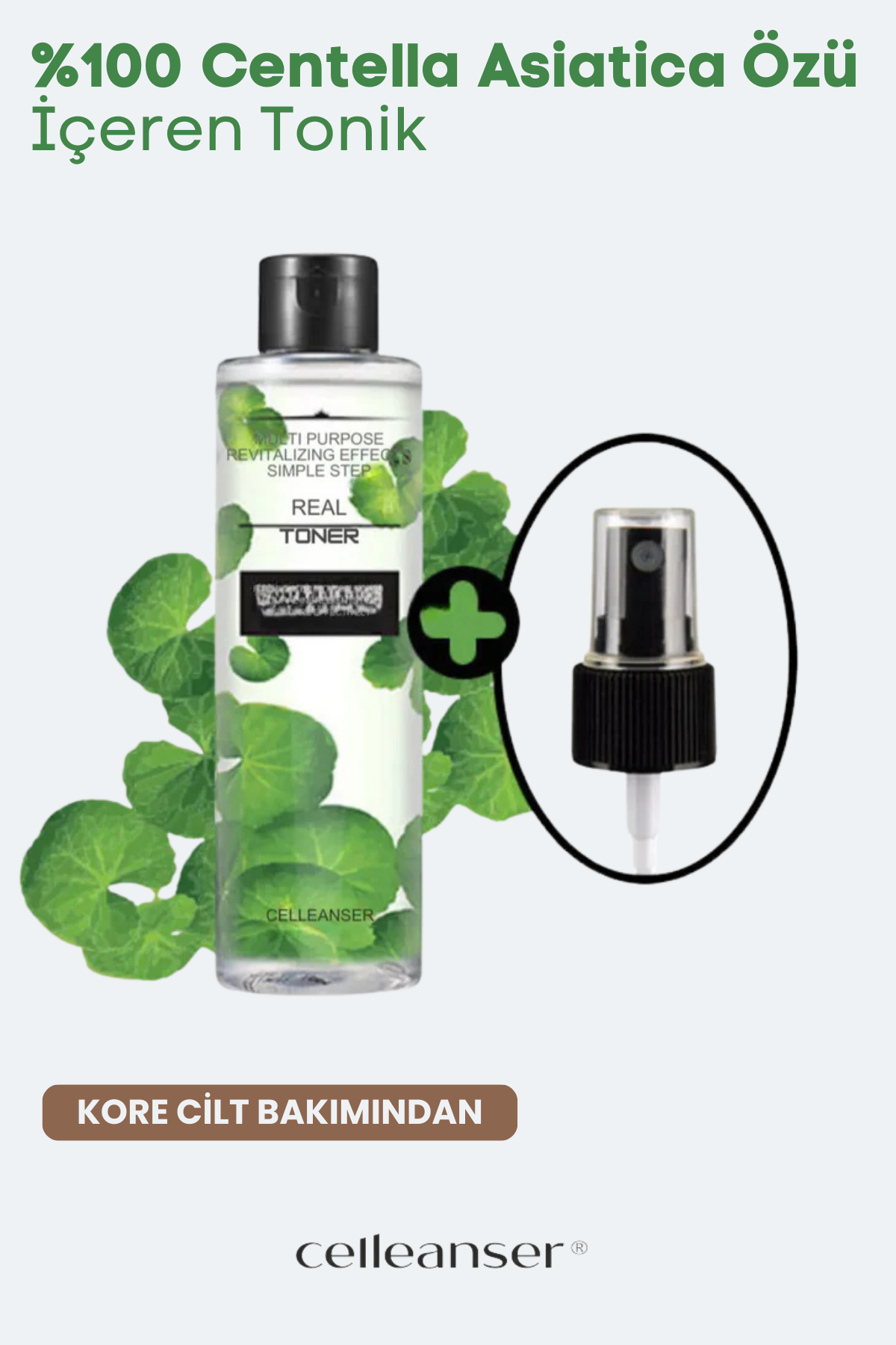 CELLEANSER 100% Saf Centella Asiatica Içeren Bariyer Onarıcı, Nemlendirici, Yenileyici, Yatıştırıcı Yüz Tonik