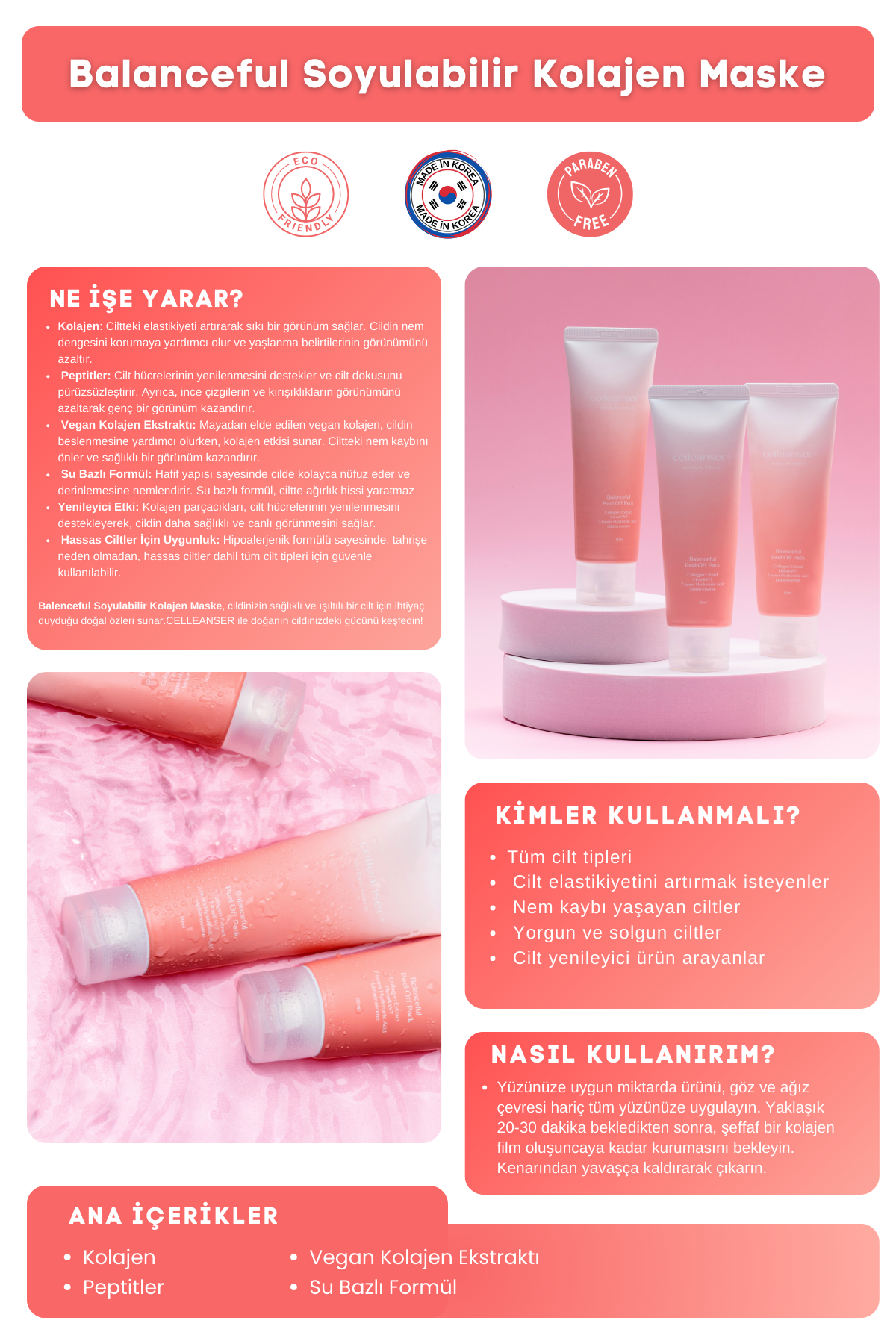CELLEANSER Balenceful Kolajen ve Peptit İçeren Soyulabilir Yüz Maskesi