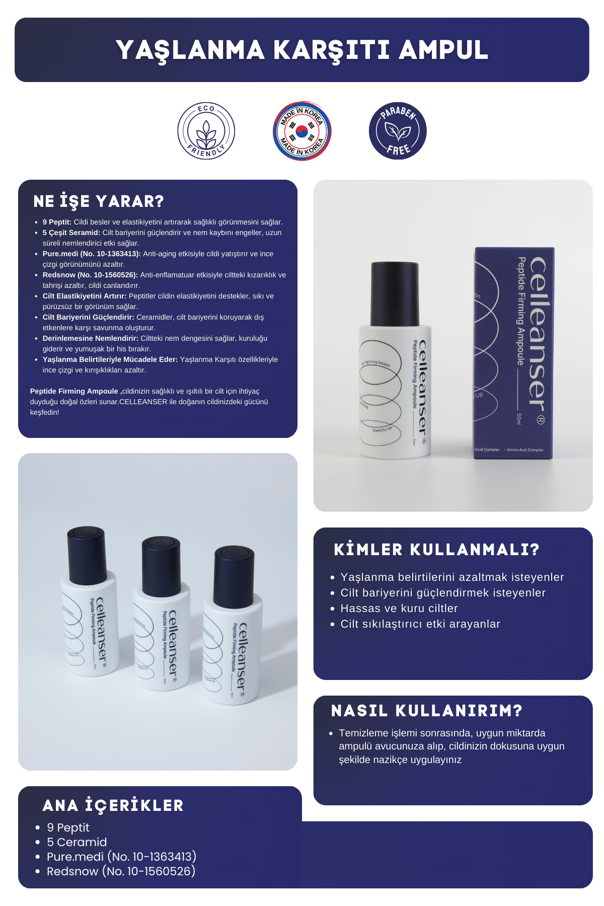Celleanser Peptide Firming Ampoule - Patented Formula That Reduces Wrinkles and Tightens Skin
