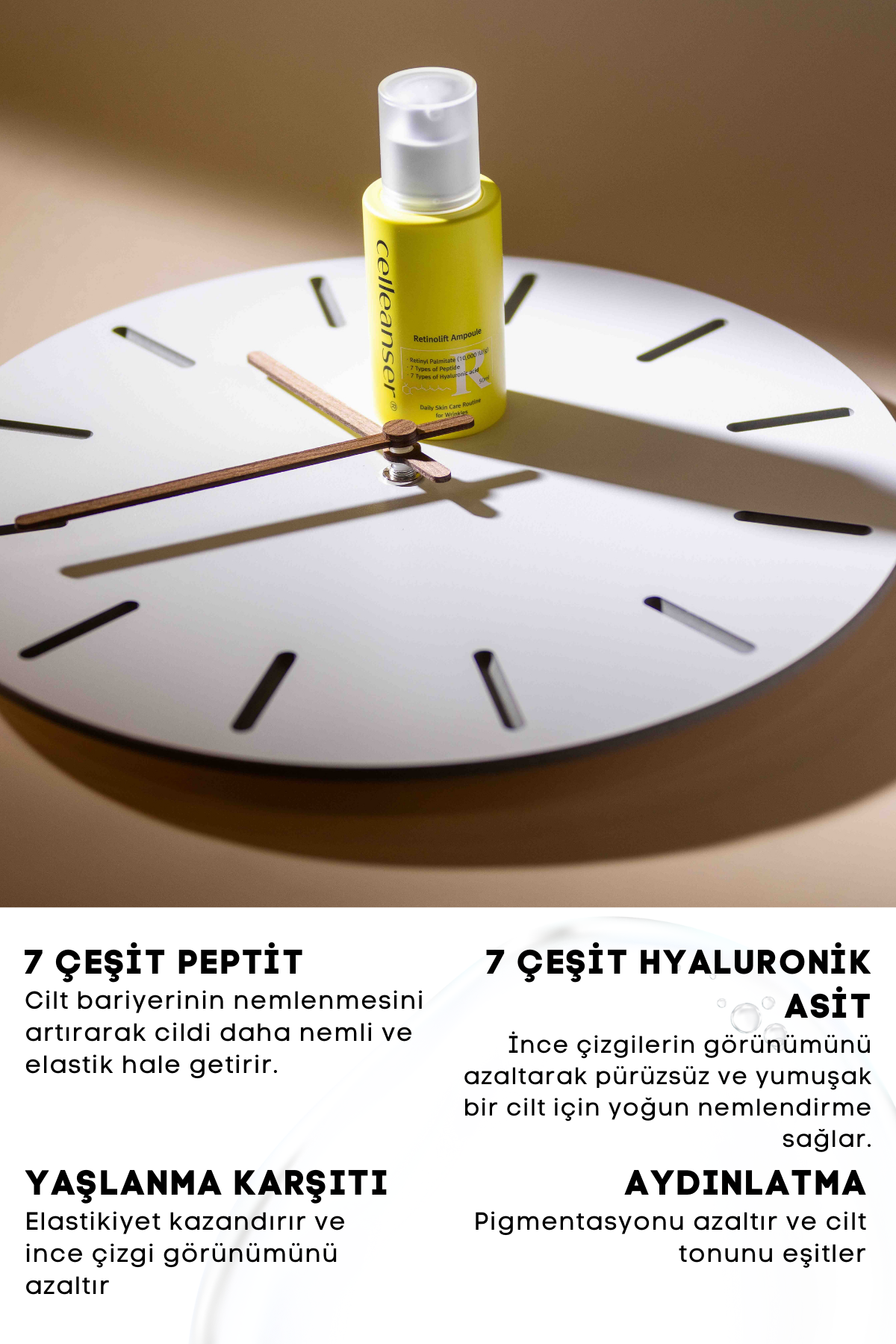 7 Çeşit Peptit & 7 Çeşit Hyaluronik Asit İçeren Yaşlanma Karşıtı ve Aydınlatıcı Retinol Serum