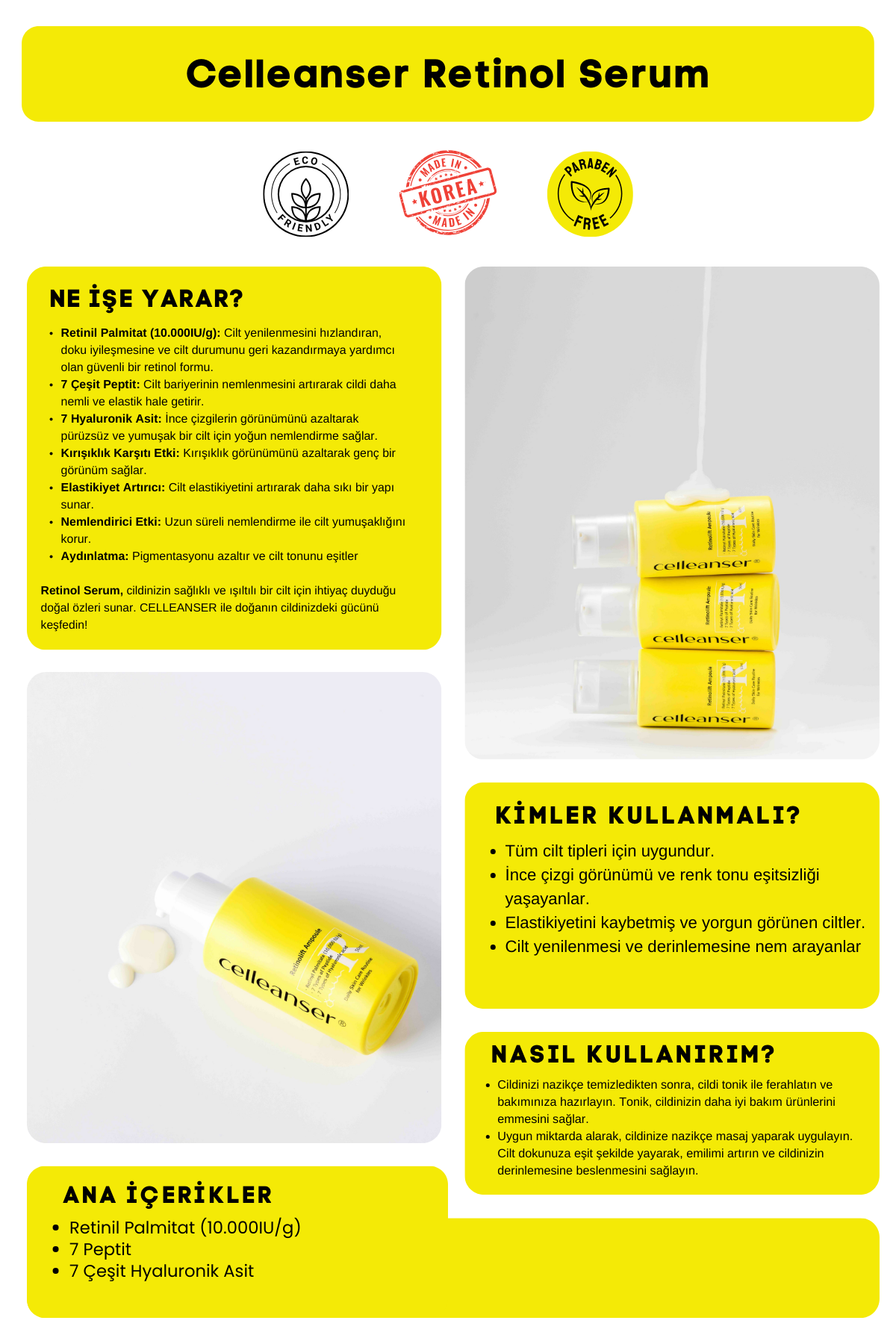 7 Çeşit Peptit & 7 Çeşit Hyaluronik Asit İçeren Yaşlanma Karşıtı ve Aydınlatıcı Retinol Serum