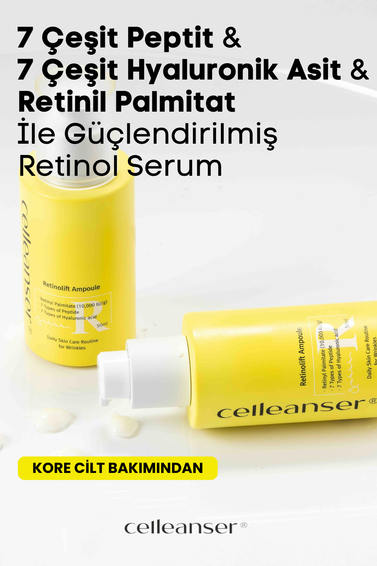 7 Çeşit Peptit & 7 Çeşit Hyaluronik Asit İçeren Yaşlanma Karşıtı ve Aydınlatıcı Retinol Serum