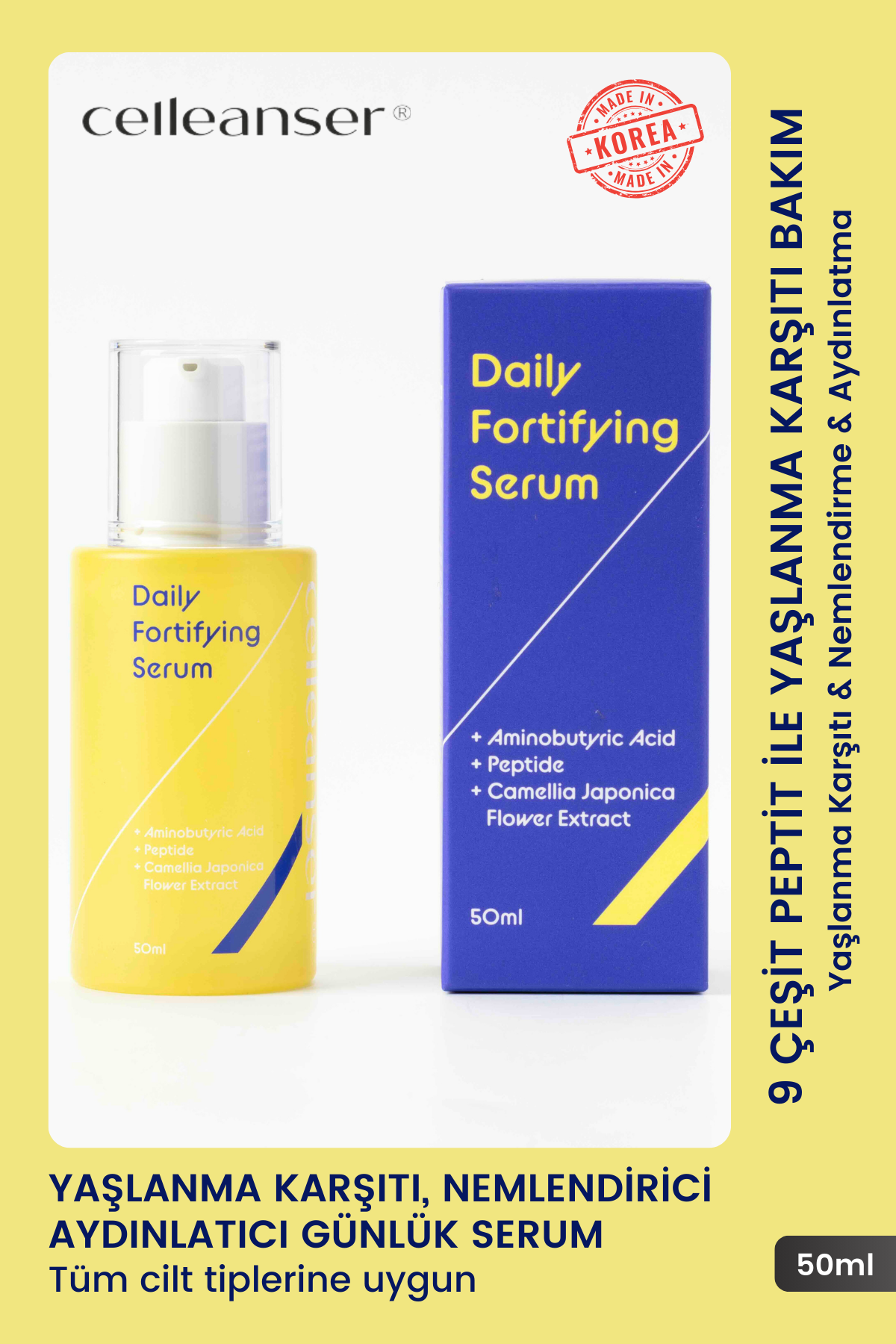 CELLEANSER 9 Çeşit Peptit İçeren Yaşlanma Karşıtı, Nemlendirici ve Aydınlatıcı Günlük Serum