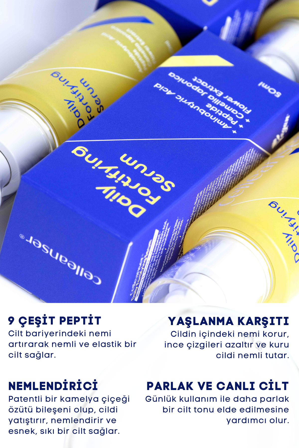CELLEANSER 9 Çeşit Peptit İçeren Yaşlanma Karşıtı, Nemlendirici ve Aydınlatıcı Günlük Serum