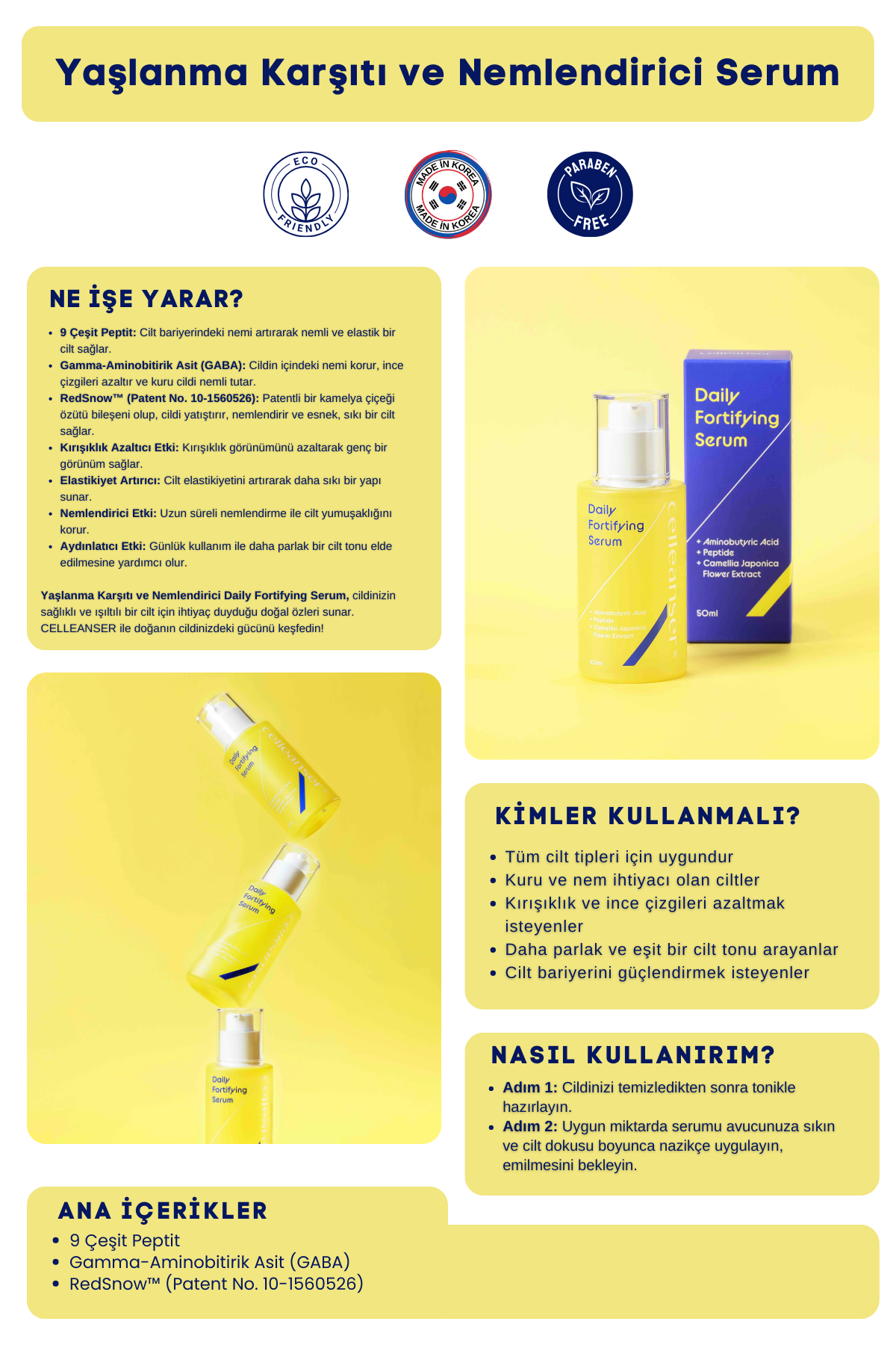 CELLEANSER 9 Çeşit Peptit İçeren Yaşlanma Karşıtı, Nemlendirici ve Aydınlatıcı Günlük Serum