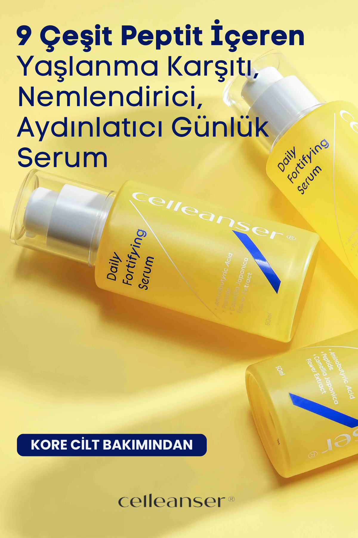 CELLEANSER 9 Çeşit Peptit İçeren Yaşlanma Karşıtı, Nemlendirici ve Aydınlatıcı Günlük Serum