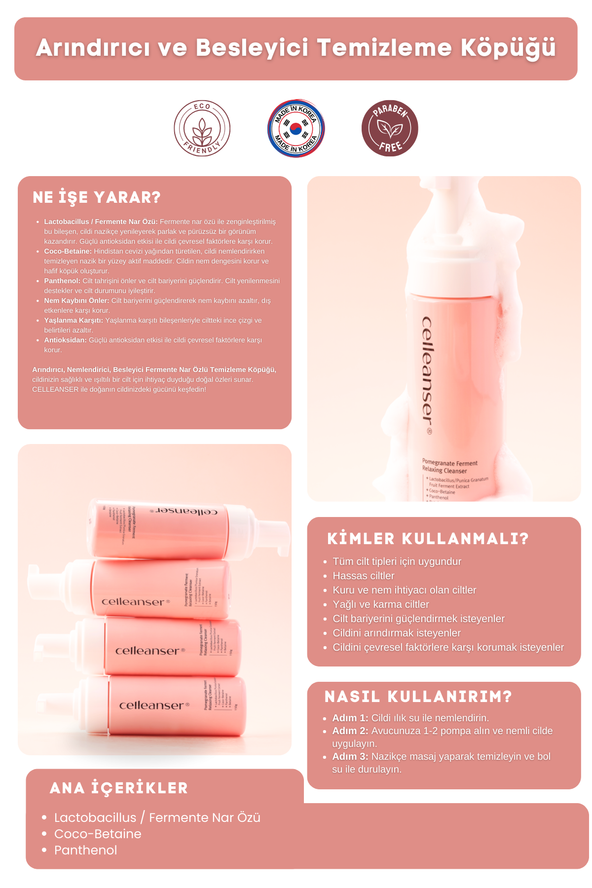 CELLEANSER Arındırıcı, Nemlendirici, Besleyici Nar Özlü Temizleme Köpüğü