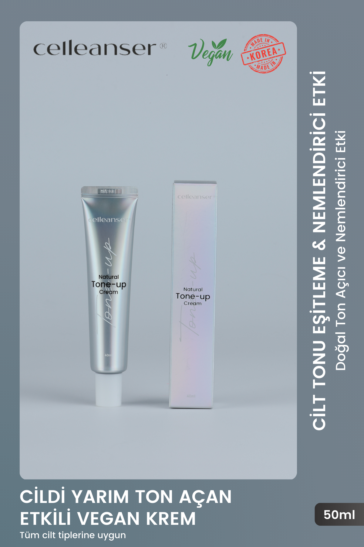 Celleanser Natural Tone-up Cream - Vegan Cream That Provides Natural Brightness and Even Skin Tone