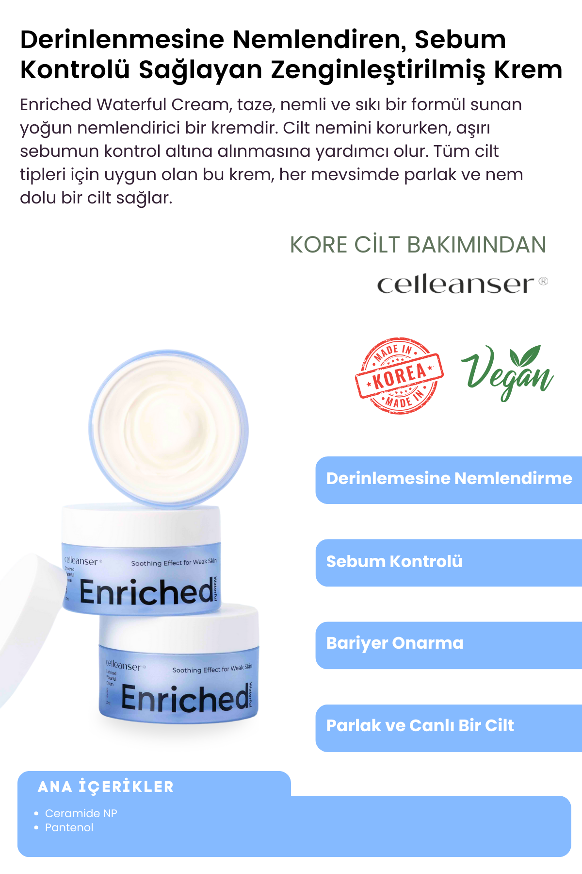 CELLEANSER Zenginleştirilmiş Su Bazlı Krem - Sağlıklı ve Güçlü Cilt Yapısı İçin Yoğun Nemlendirici