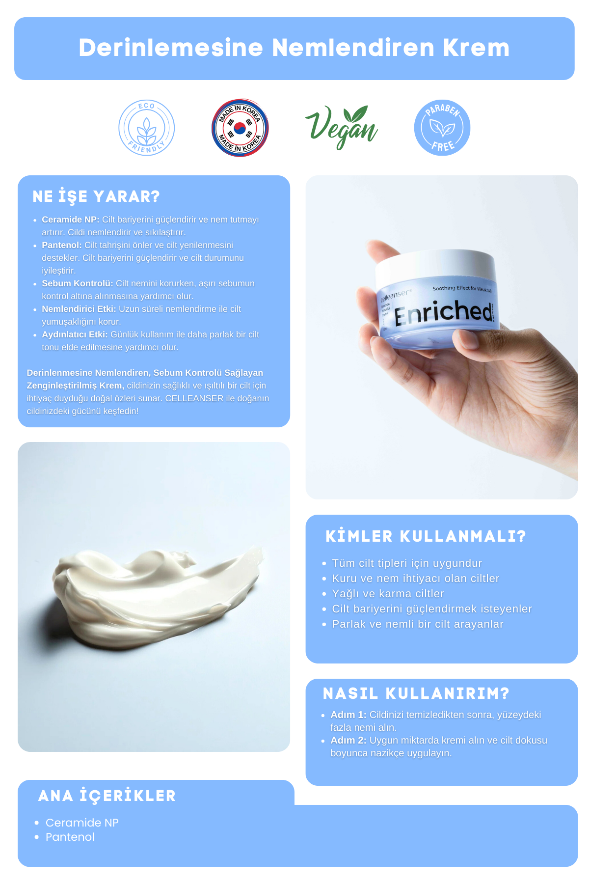 CELLEANSER Zenginleştirilmiş Su Bazlı Krem - Sağlıklı ve Güçlü Cilt Yapısı İçin Yoğun Nemlendirici
