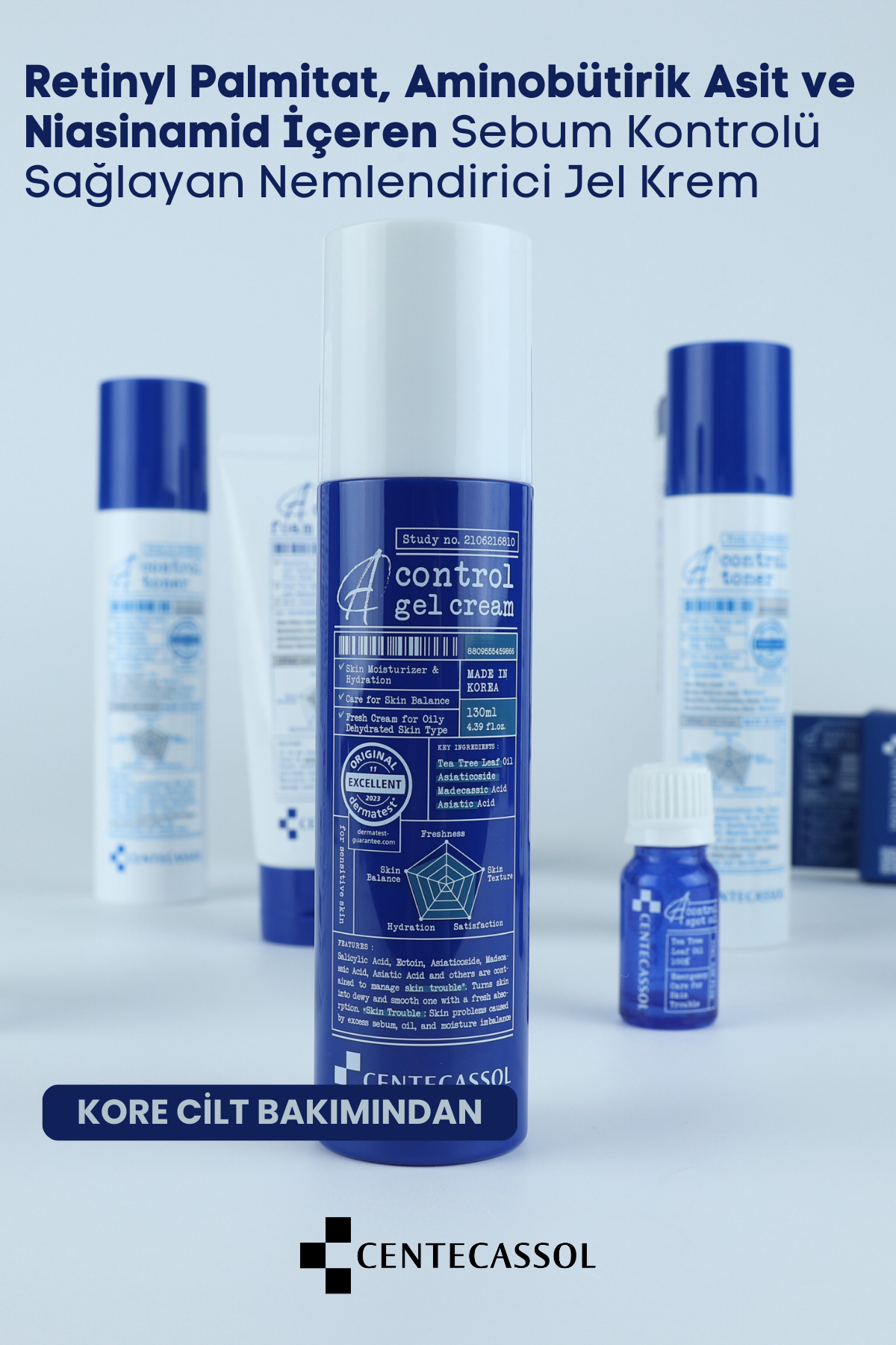 Centecassol A-Control Gel Cream 130 ml - Vegan Anti-Wrinkle and Anti-Aging Gel Cream with Tea Tree Leaf Extract