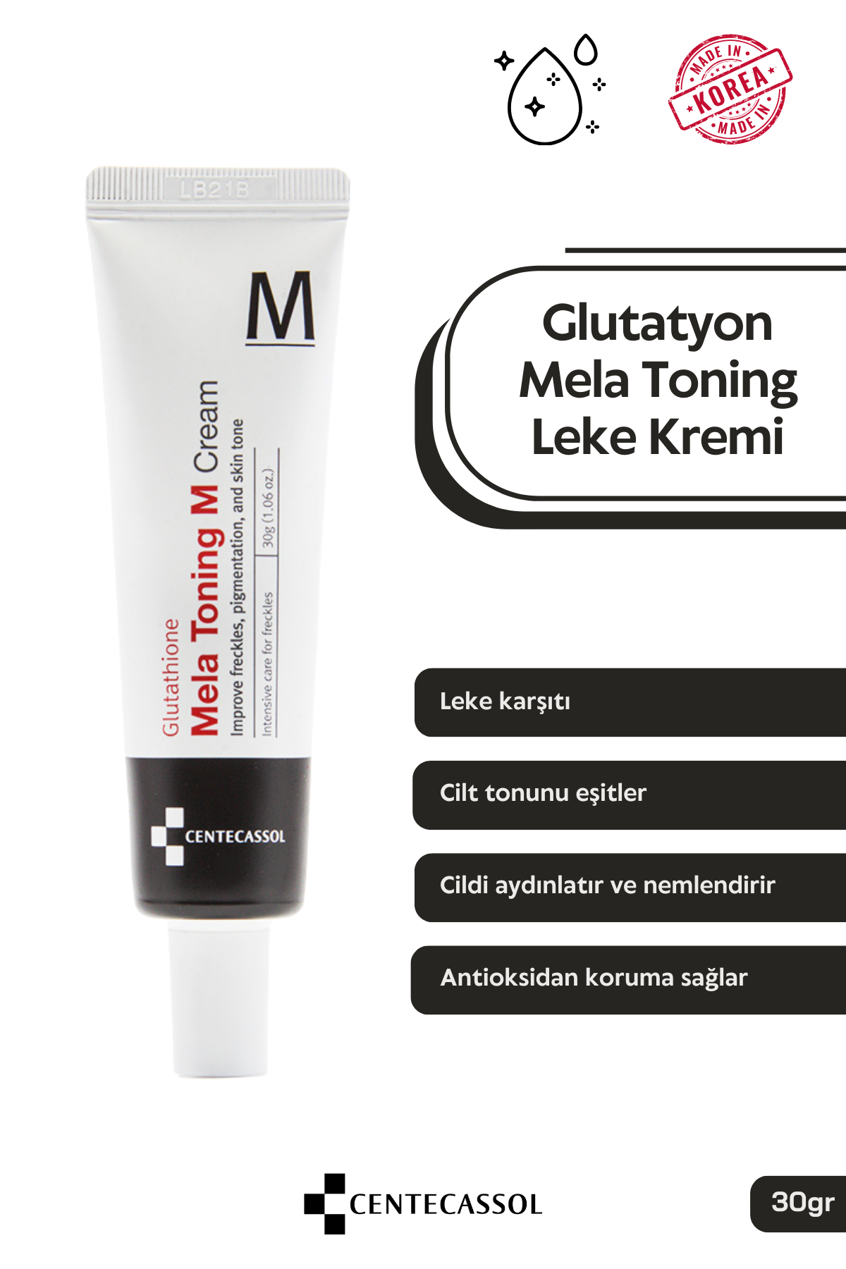 Centecassol Mela Toning Blemish Cream 30 ml - Contains Tranexamide Acid and Glutathione