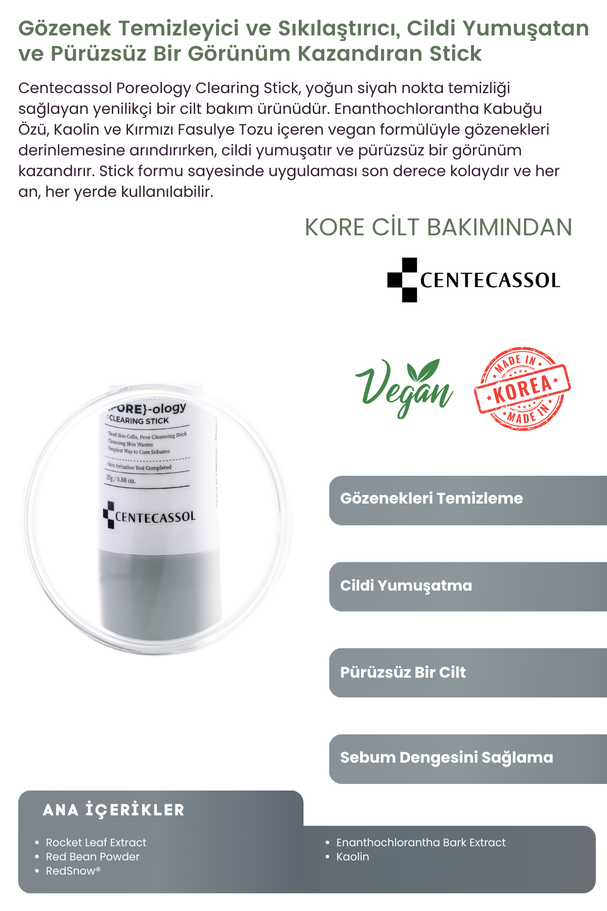 Centecassol Pore-ology Clearing Stick: Dead Skin Cell Exfoliating and Pore Purifying Stick