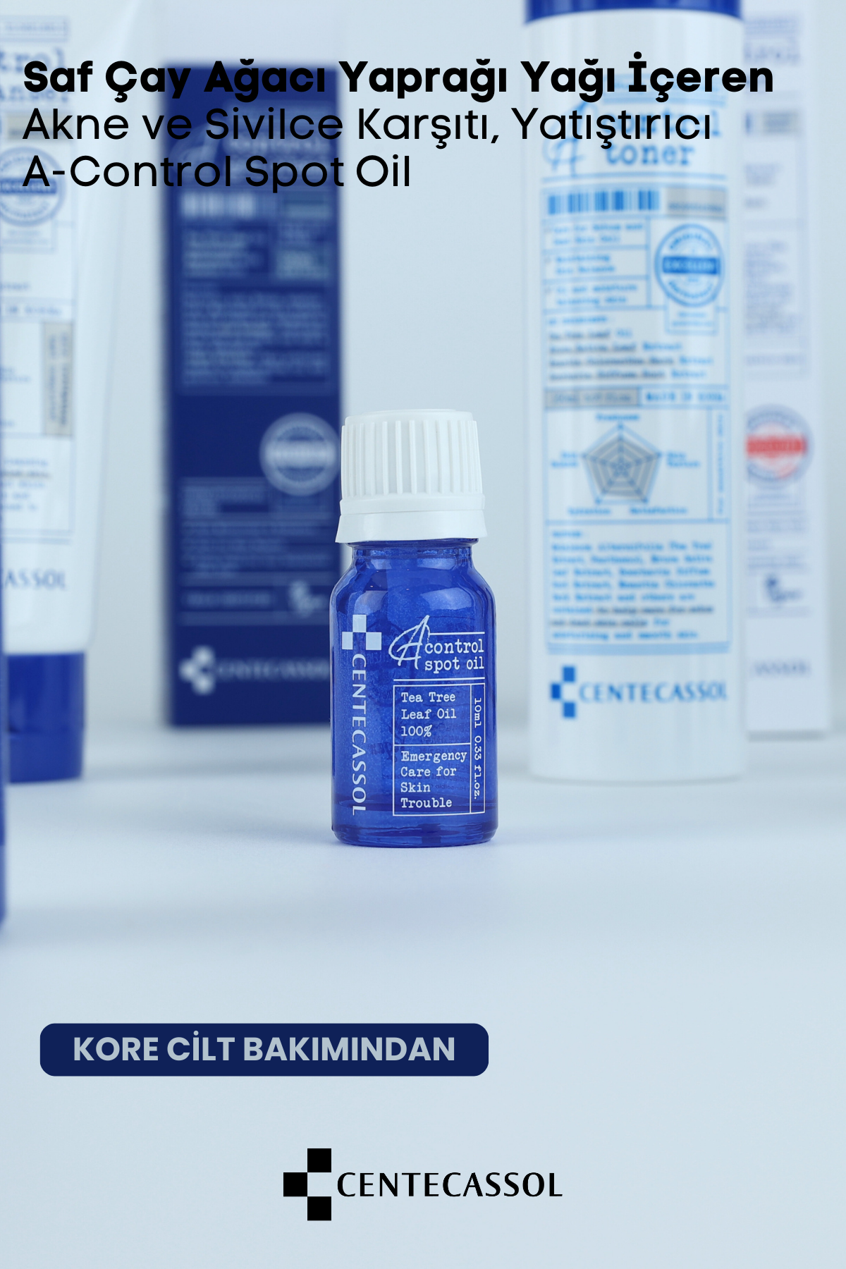 CENTECASSOL Sivilce ve Akne Karşıtı, Yatıştırıcı, Nemlendirici, Onarıcı 100% Çay Ağacı Yaprağı Yağı