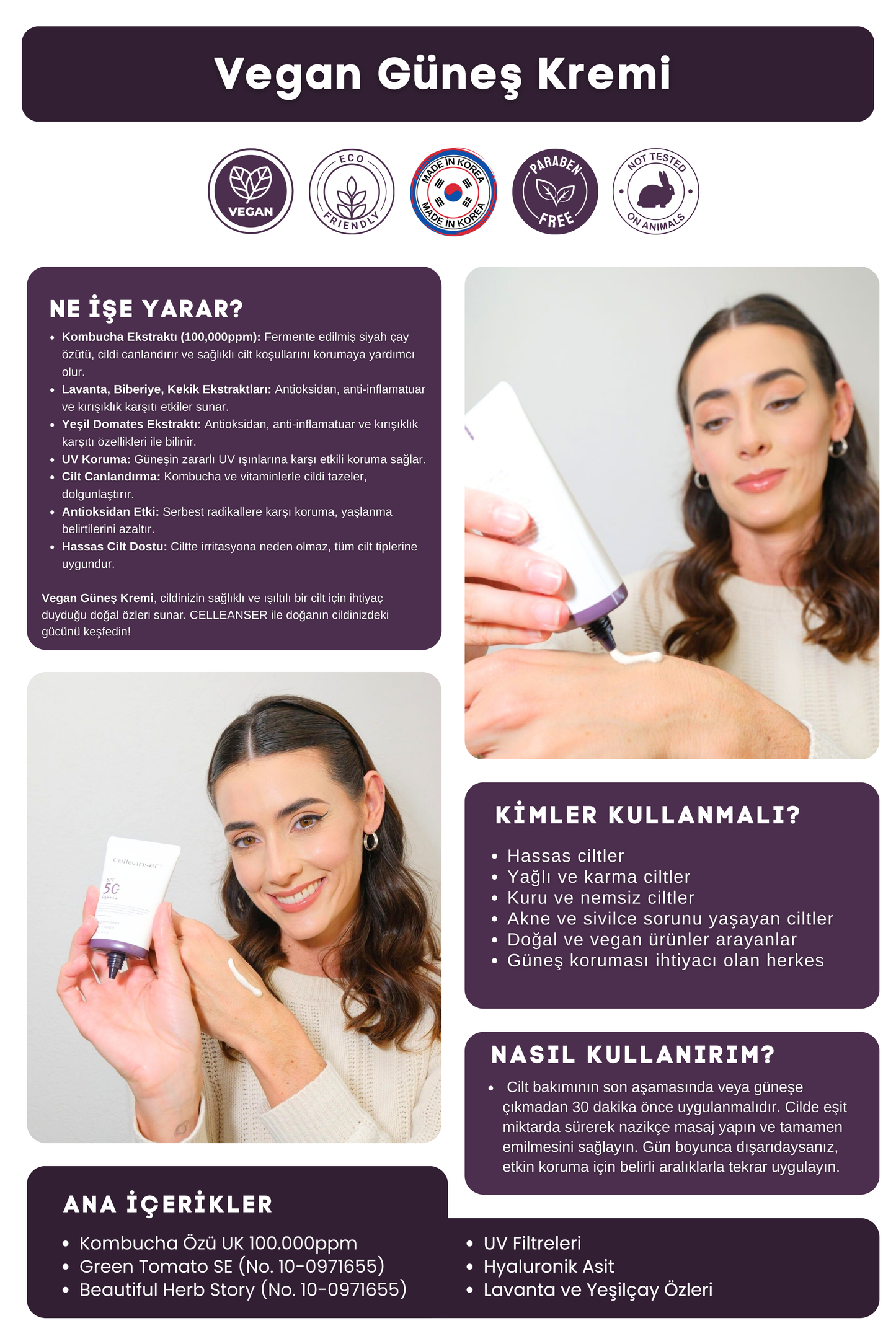 Celleanser Vegan Sunscreen with Kombucha PA++++ - Antioxidant and Moisturizer