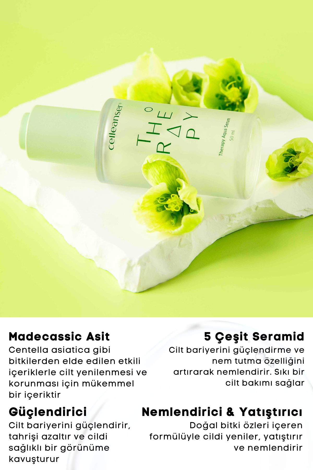 Madecassic Asit & 5 Çeşit Seramid İçeren Yatıştırıcı ve Nemlendirici Therapy Aqua Serum