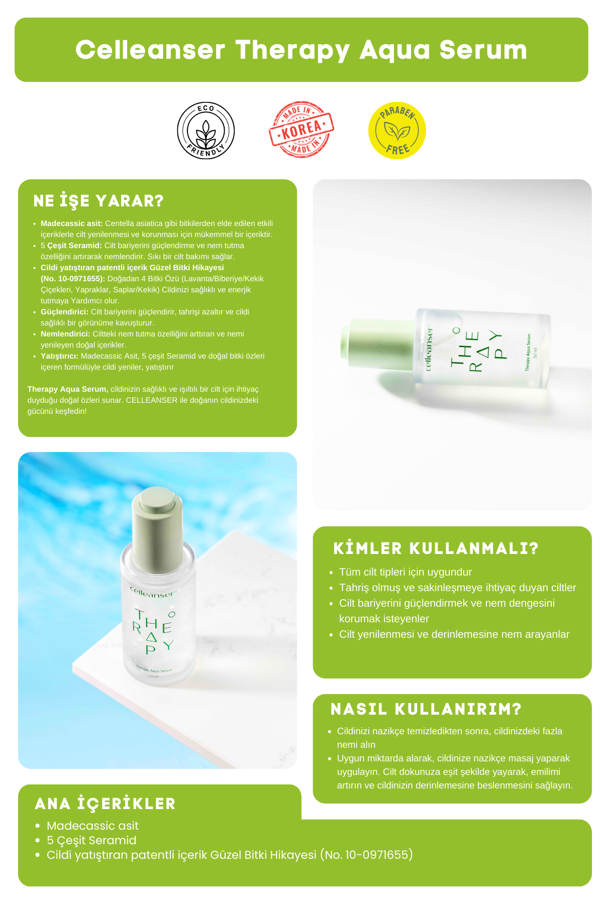Madecassic Asit & 5 Çeşit Seramid İçeren Yatıştırıcı ve Nemlendirici Therapy Aqua Serum