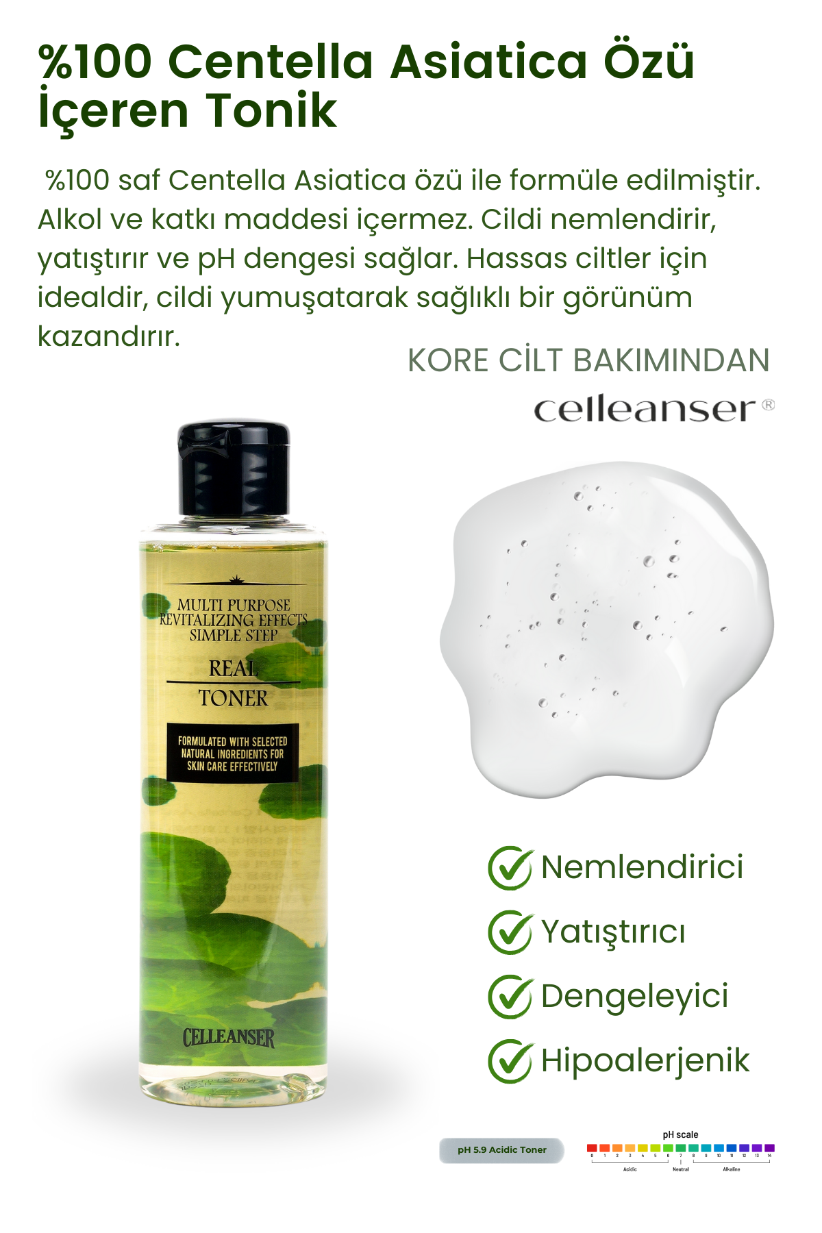 Celleanser Centella Asiatica Toner 200 ml - Natural and Alcohol-Free Sensitive Skin Tonic