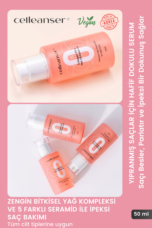 CELLEANSER Collagen Silky Hair Oil Essence - Zengin Bitkisel Yağ ve Seramid Destekli İpeksi Saç Bakım Serumu