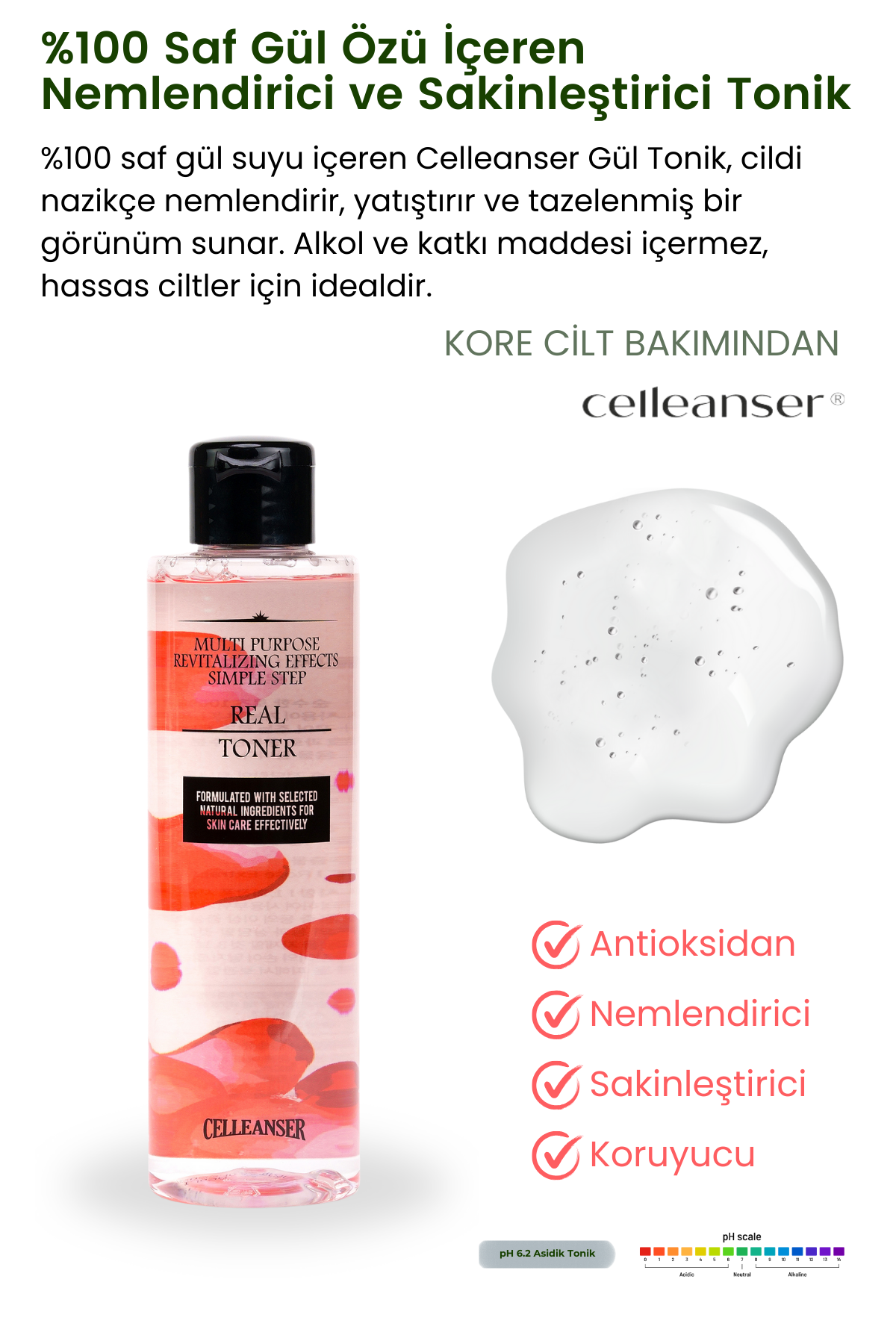 Celleanser Rose Water Toner 200 ml - 100% Natural, Alcohol and Additive Free Soothing Skin Care