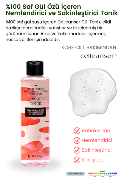 Celleanser Rose Water Toner 200 ml - 100% Natural, Alcohol and Additive Free Soothing Skin Care