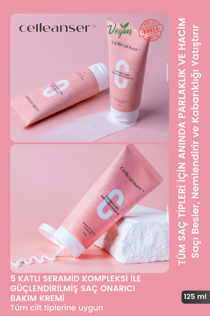 CELLEANSER Collagen Light Hair Cream Essence - Kabarık ve Yıpranmış Saçlar İçin Kolajen & Seramid Destekli Onarıcı Kore Saç Bakım Kremi