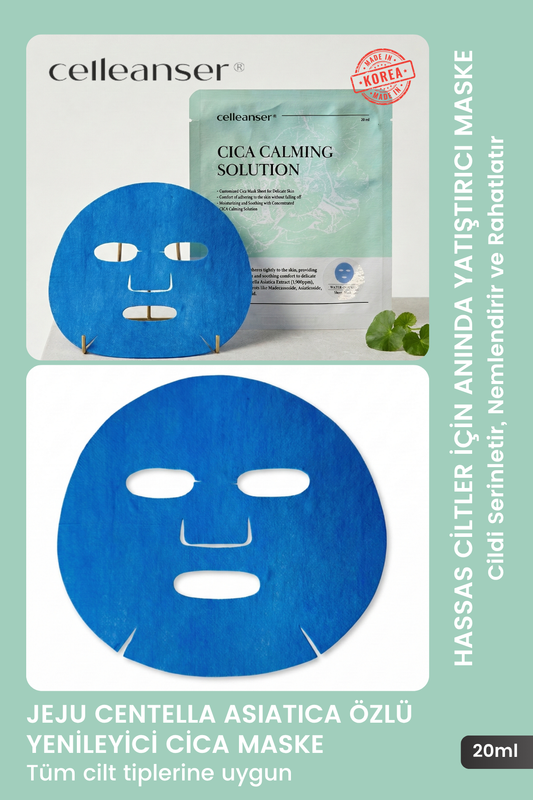 CELLEANSER Jeju Centella Özlü Yenileyici Cica Calming Solution Maske - Hassas Ciltler İçin Yatıştırıcı ve Aydınlatıcı Kore Bakım Maskesi