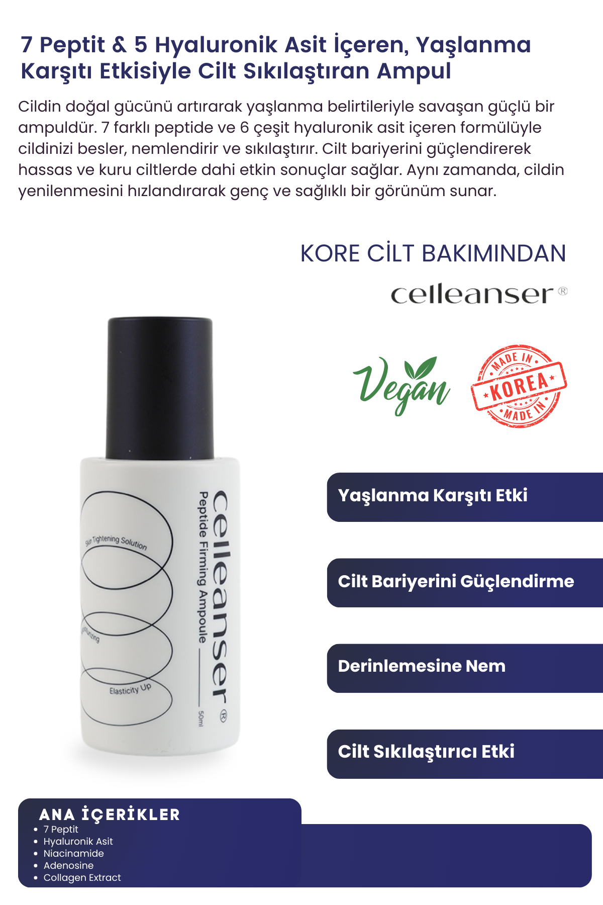 Celleanser Peptide Firming Ampoule - Patented Formula That Reduces Wrinkles and Tightens Skin