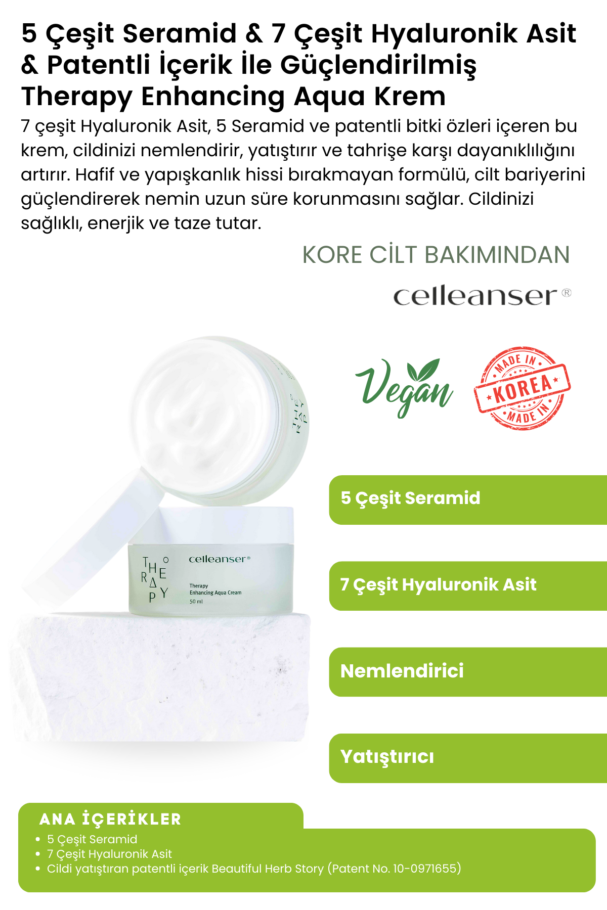 5 Seramid ve 7 Hyaluronik Asit İçeren Nemlendirici ve Yatıştırıcı Therapy Enhancing Aqua Krem