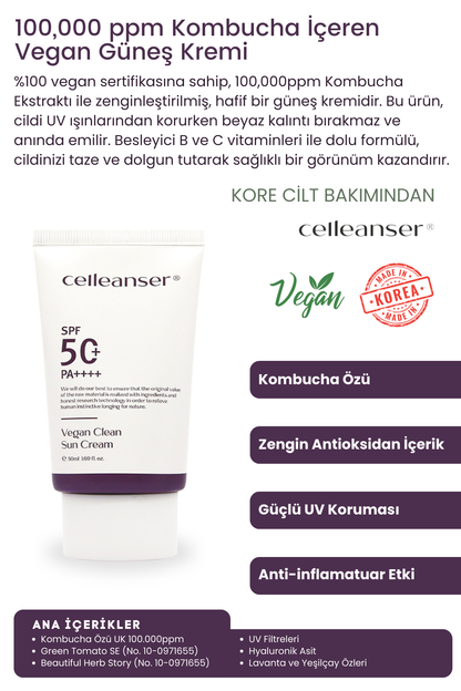 Celleanser Vegan Sunscreen with Kombucha PA++++ - Antioxidant and Moisturizer