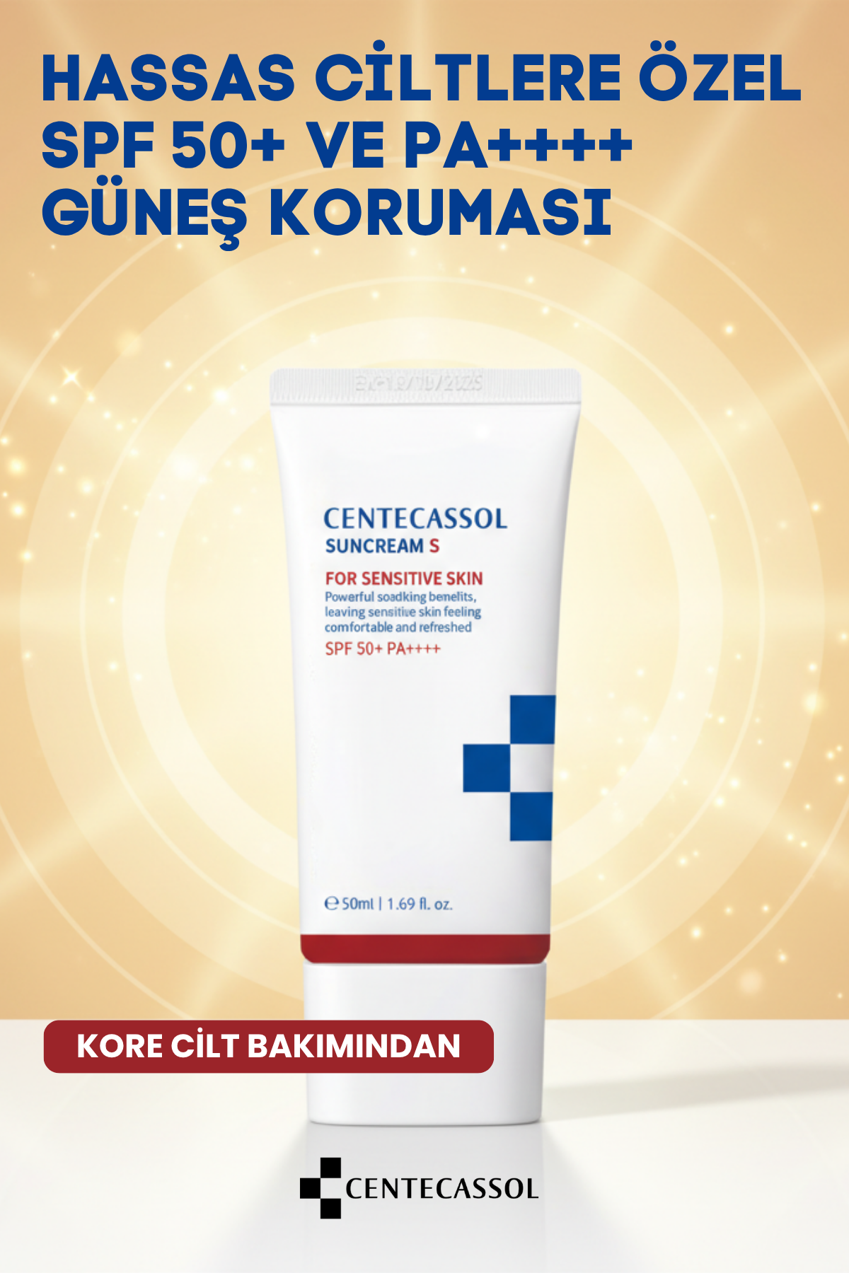 CENTECASSOL Suncream S - Hassas Ciltler İçin Serinletici ve Bariyer Onarıcı Kore Güneş Kremi SPF 50+ PA++++