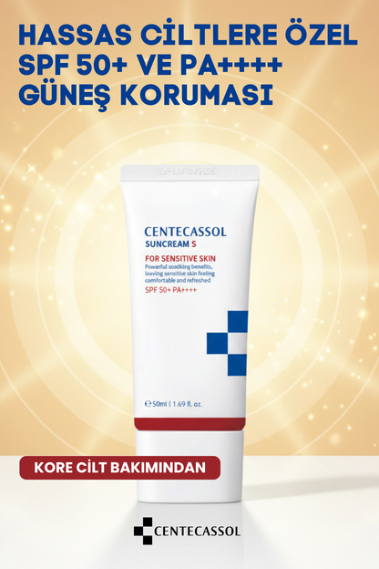 CENTECASSOL Suncream S - Hassas Ciltler İçin Serinletici ve Bariyer Onarıcı Kore Güneş Kremi SPF 50+ PA++++
