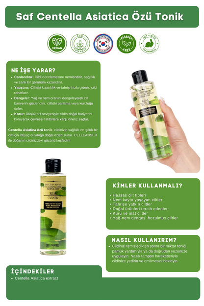 Celleanser Centella Asiatica Toner 200 ml - Natural and Alcohol-Free Sensitive Skin Tonic