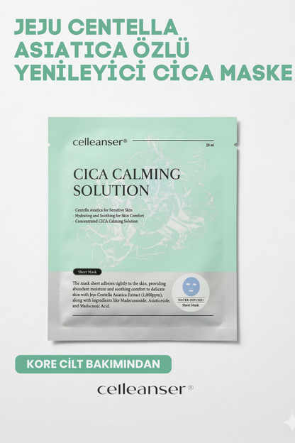 CELLEANSER Jeju Centella Özlü Yenileyici Cica Calming Solution Maske - Hassas Ciltler İçin Yatıştırıcı ve Aydınlatıcı Kore Bakım Maskesi