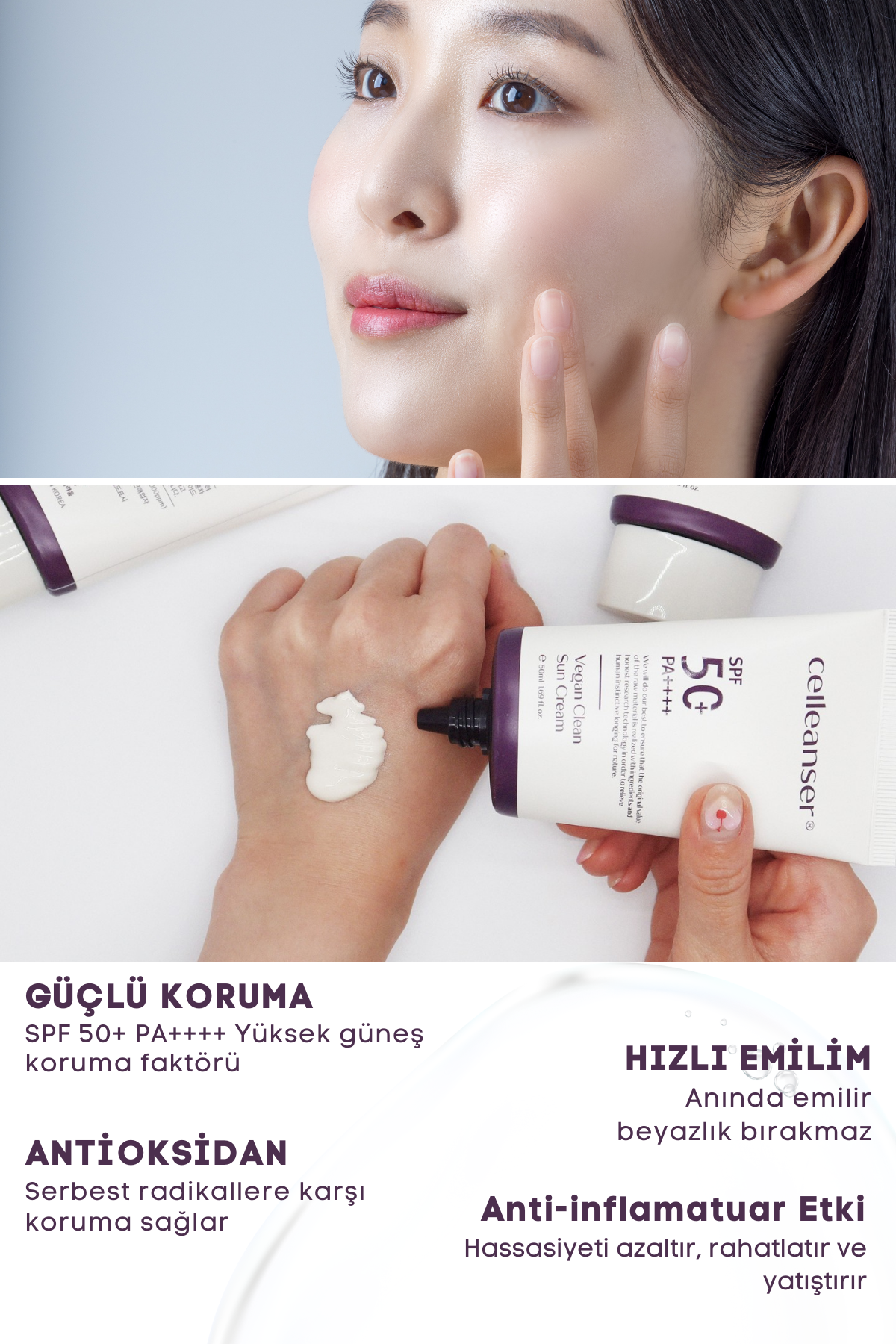 Celleanser Vegan Sunscreen with Kombucha PA++++ - Antioxidant and Moisturizer