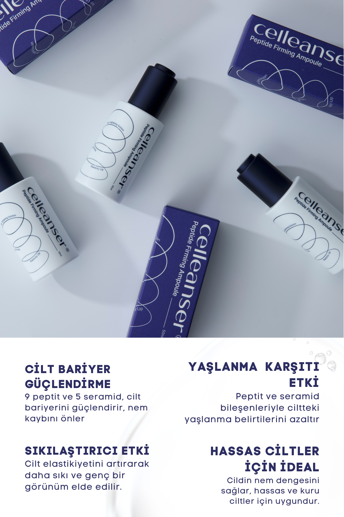 CELLEANSER Kırışıklıkları Karşıtı, Elastikiyet Arttırıcı, Cilt Sıkılaştırıcı Peptitli Serum