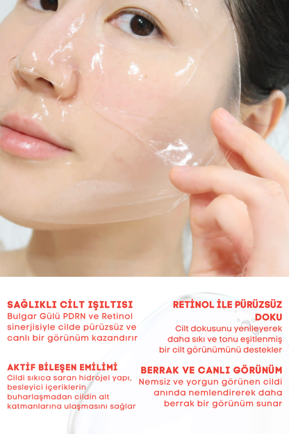 CELLEANSER ROSETINOL Bulgar Gülü PDRN & Retinol Aydınlatıcı Kore Hidrojel Maske - Yenileyici ve Işıltı Verici Cilt Bakımı
