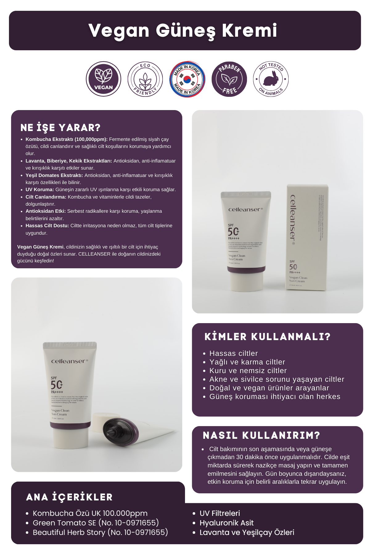 Celleanser Vegan Sunscreen with Kombucha PA++++ - Antioxidant and Moisturizer