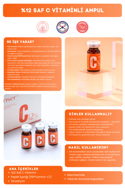 CELLEANSER %12 Saf C Vitaminli Leke Karşıtı Ve Aydınlatıcı Peptitli Serum