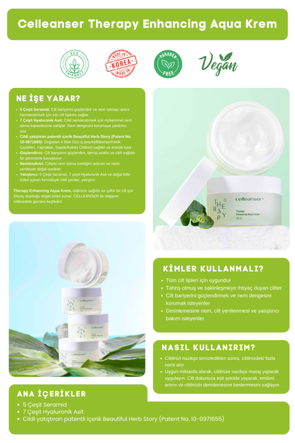 5 Seramid ve 7 Hyaluronik Asit İçeren Nemlendirici ve Yatıştırıcı Therapy Enhancing Aqua Krem