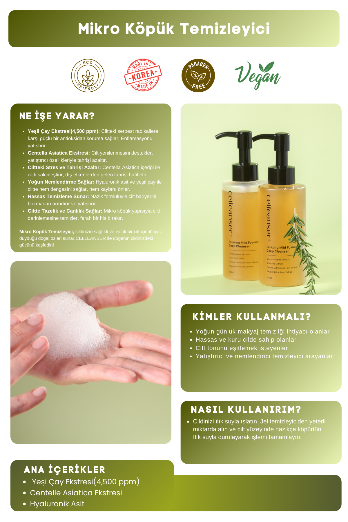 Deep Cleansing with Celleanser Green Tea: Relaxing Mild Foaming Deep Cleanser