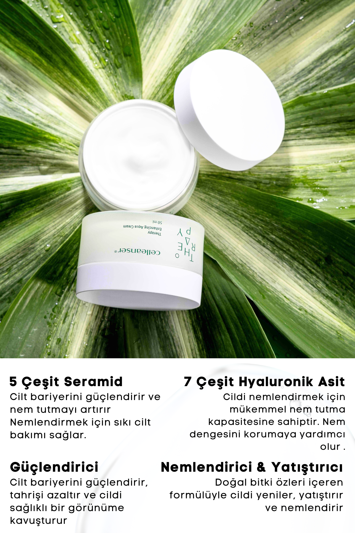 CELLEANSER 5 Çeşit Seramid ve 7 Çeşit Hyaluronik Asit İçeren Nemlendirici ve Yatıştırıcı Therapy Enhancing Aqua Krem