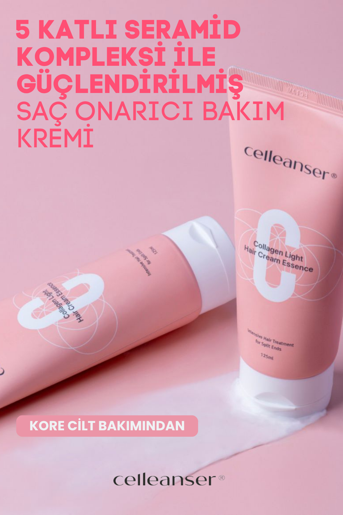 CELLEANSER Collagen Light Hair Cream Essence - Kabarık ve Yıpranmış Saçlar İçin Kolajen & Seramid Destekli Onarıcı Kore Saç Bakım Kremi